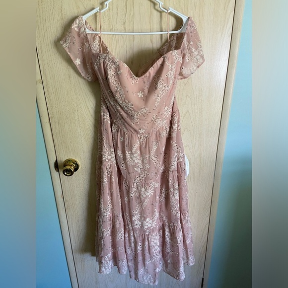 Dress the Population Women's River Fit & Flare Midi Dress Blush Multi Eyelet XXL - Picture 4 of 16